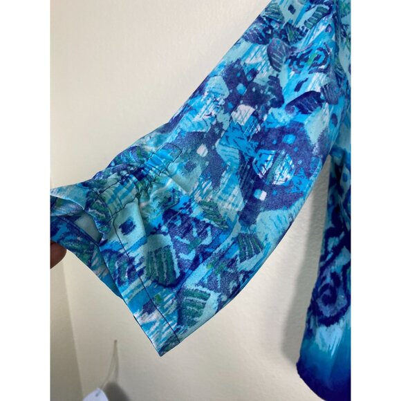 Zenergy Chicos 2 Blue Ikat Zip Up Jacket Sz Large Boho Geometric Artsy Lagenlook - Picture 10 of 14